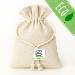 Sac en lin avec étiquette pour kit de bienvenue alimentaire